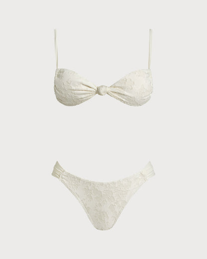 Conjunto de biquíni cortininha texturizado com amarração — Branco