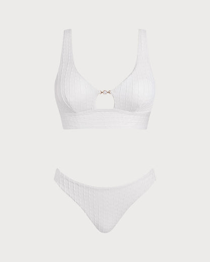 Conjunto Tankini Branco com Decote em U e Recorte