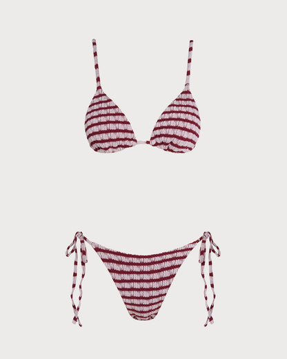 Conjunto de biquíni cortininha listrado vermelho