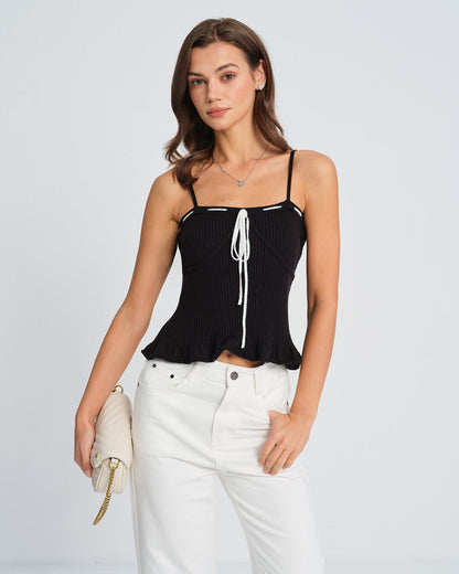 Top cami tomara-que-caia com detalhe contrastante — Preto