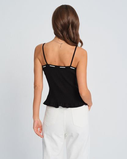 Top cami tomara-que-caia com detalhe contrastante — Preto