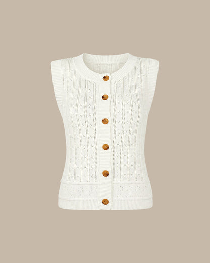 Cardigan de tricô branco com abotoamento simples