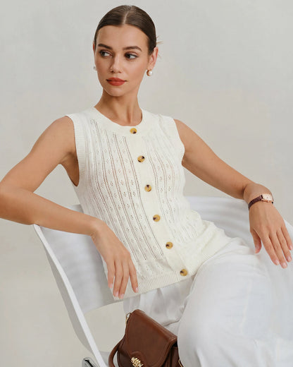 Cardigan de tricô branco com abotoamento simples
