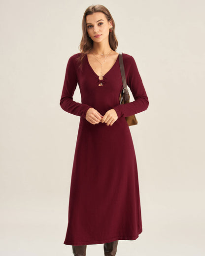 Vestido de tricô evasê com recortes — Vermelho