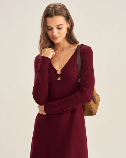 Vestido de tricô evasê com recortes — Vermelho
