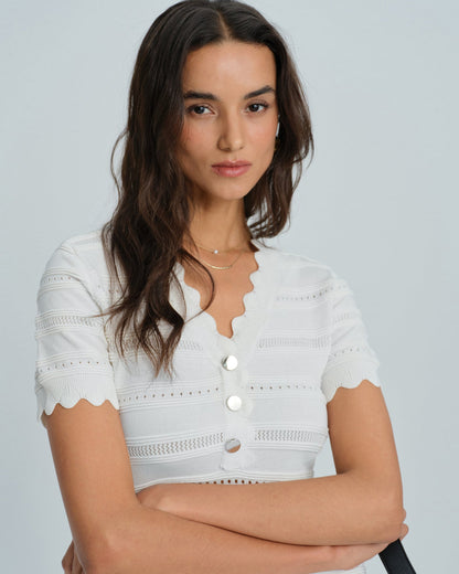 Vestido suéter de viscose com decote em V — Branco