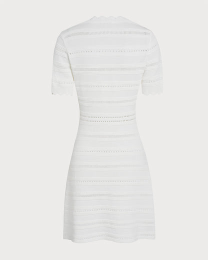Vestido suéter de viscose com decote em V — Branco