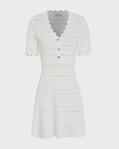Vestido suéter de viscose com decote em V — Branco