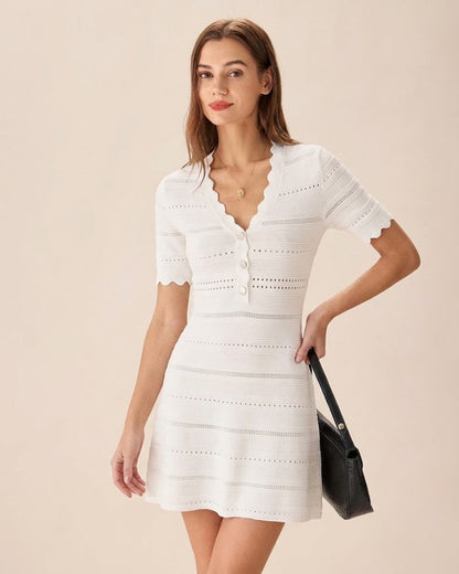 Vestido suéter de viscose com decote em V — Branco