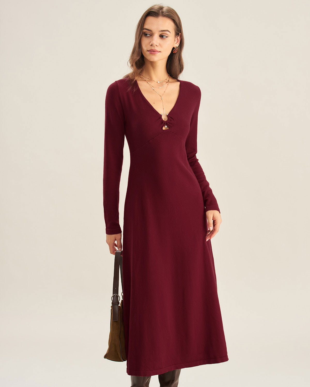 Vestido de tricô evasê com recortes — Vermelho