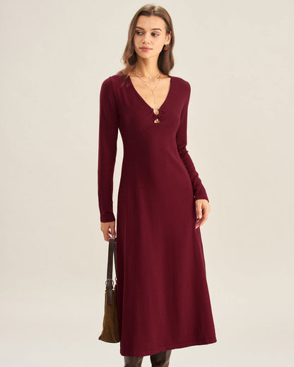 Vestido de tricô evasê com recortes — Vermelho