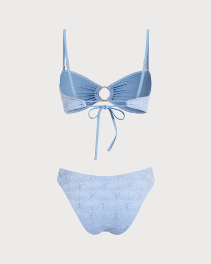 Conjuntos de Biquíni Azul em Jacquard com Recortes