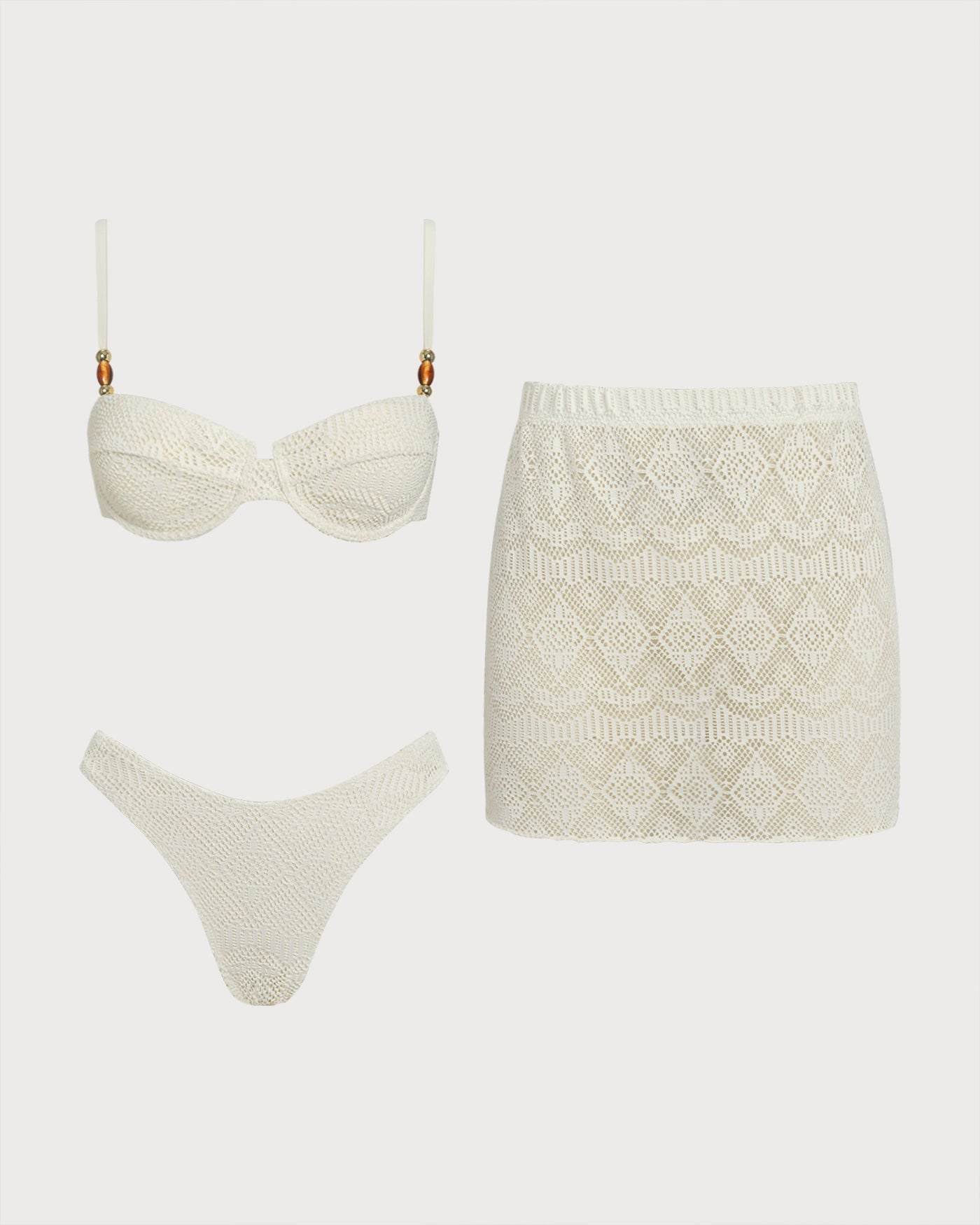 Conjunto 3 peças texturizado com sutiã de aro — Branco