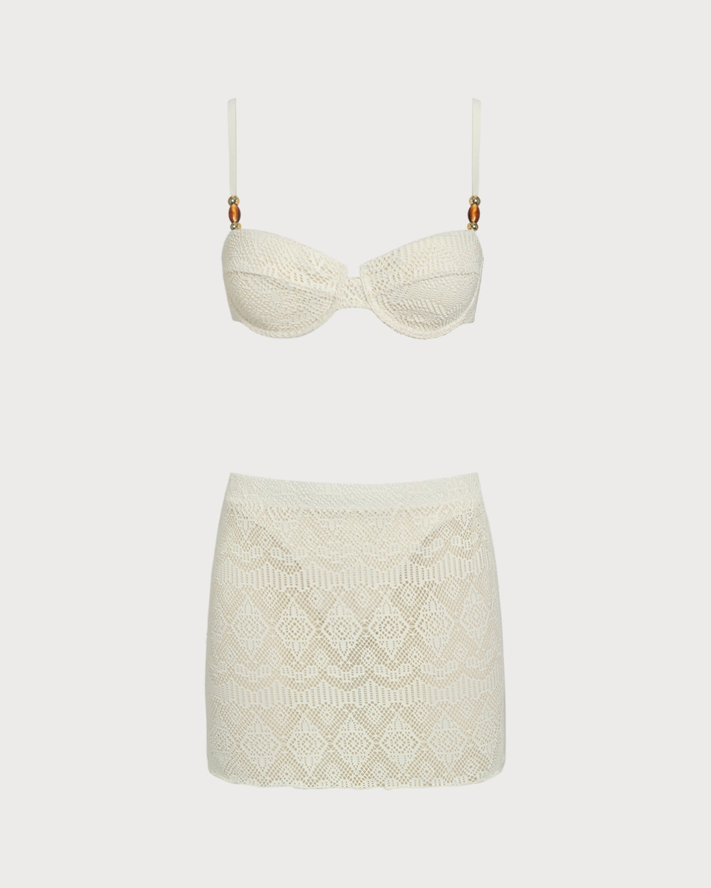 Conjunto 3 peças texturizado com sutiã de aro — Branco