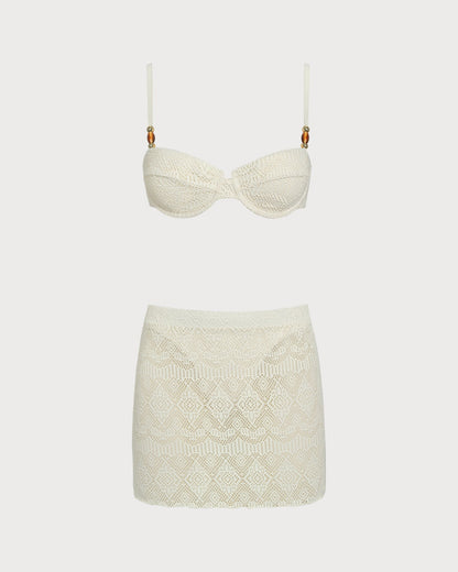 Conjunto 3 peças texturizado com sutiã de aro — Branco
