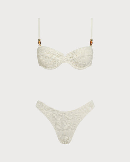 Conjunto 3 peças texturizado com sutiã de aro — Branco