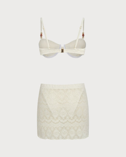 Conjunto 3 peças texturizado com sutiã de aro — Branco