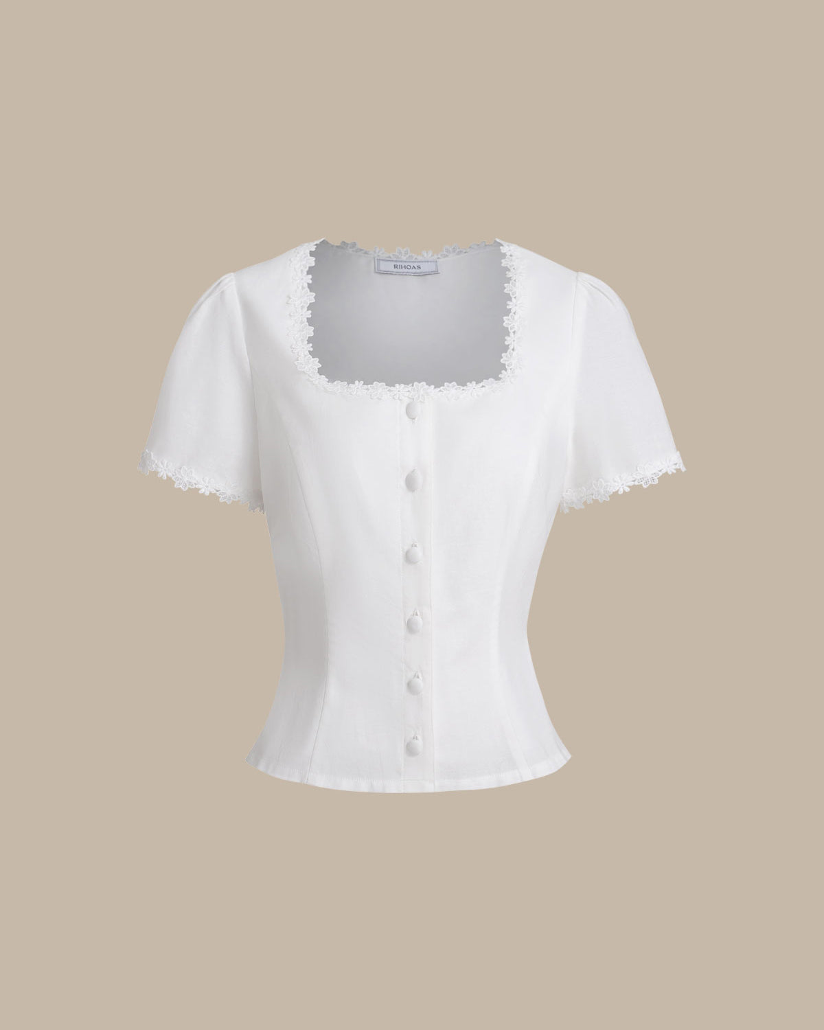 Blusa de renda com decote quadrado e botões — Branco