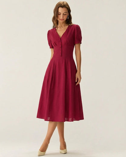 Vestido midi vermelho com decote em V