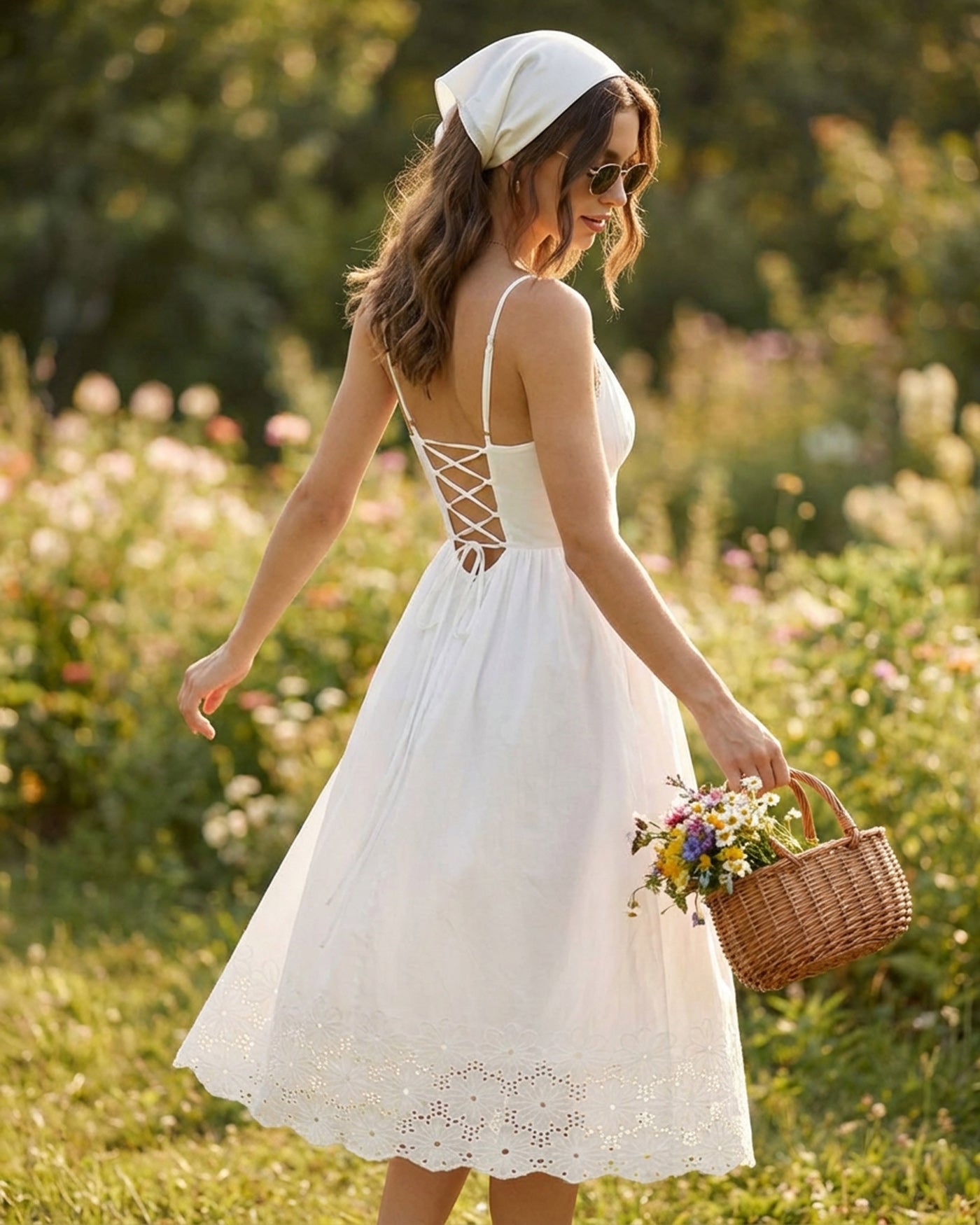 Vestido Slip Midi de Renda Branco com Alças Cruzadas em X