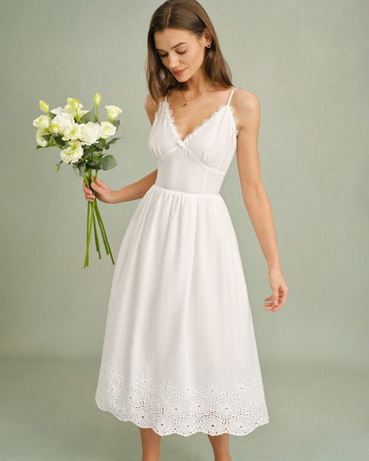 Vestido Slip Midi de Renda Branco com Alças Cruzadas em X
