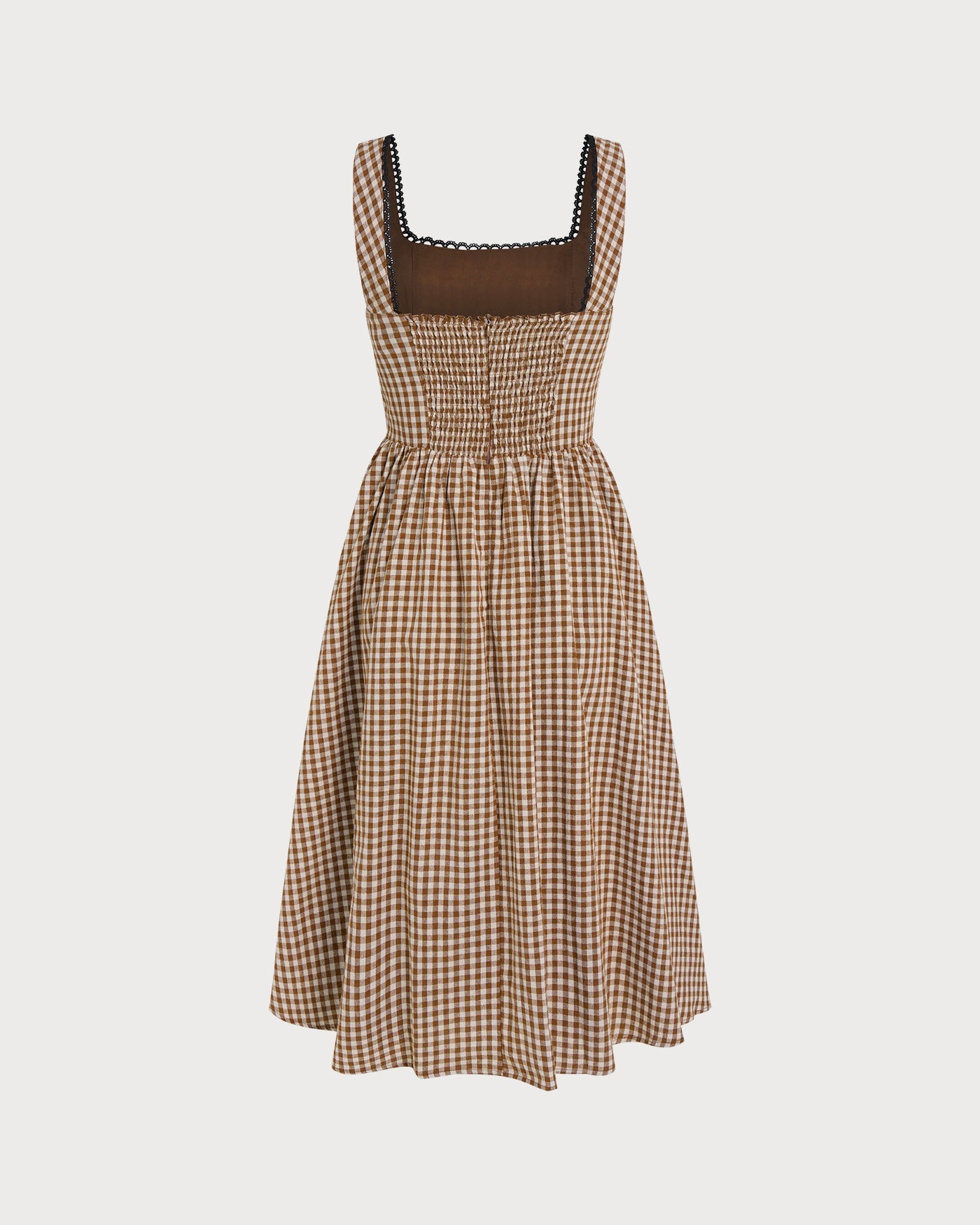 Vestido midi xadrez marrom sem mangas