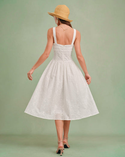 Vestido slip midi com decote quadrado — Branco