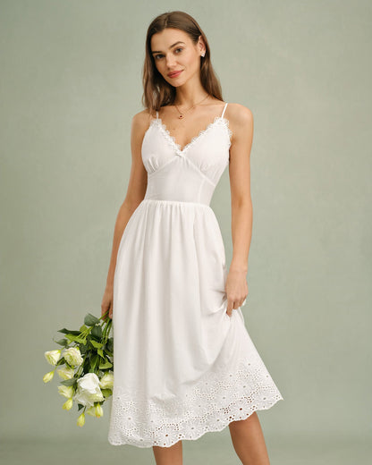 Vestido Slip Midi de Renda Branco com Alças Cruzadas em X