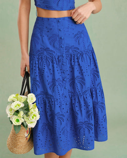 Saia midi bordada azul