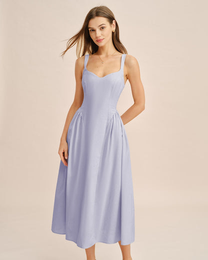 Vestido slip midi azul claro com franzido