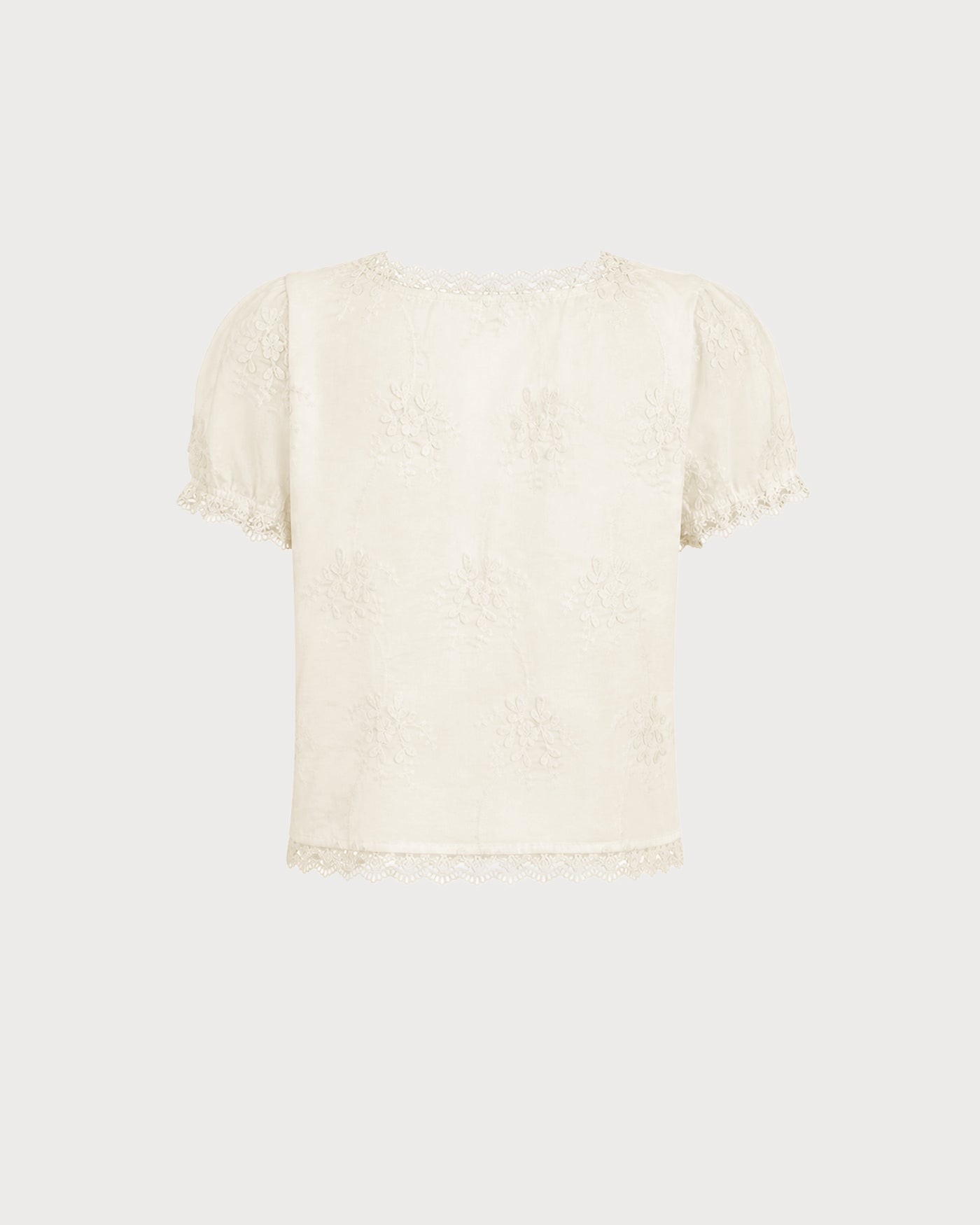Blusa com decote quadrado, renda e estampa floral — Damasco