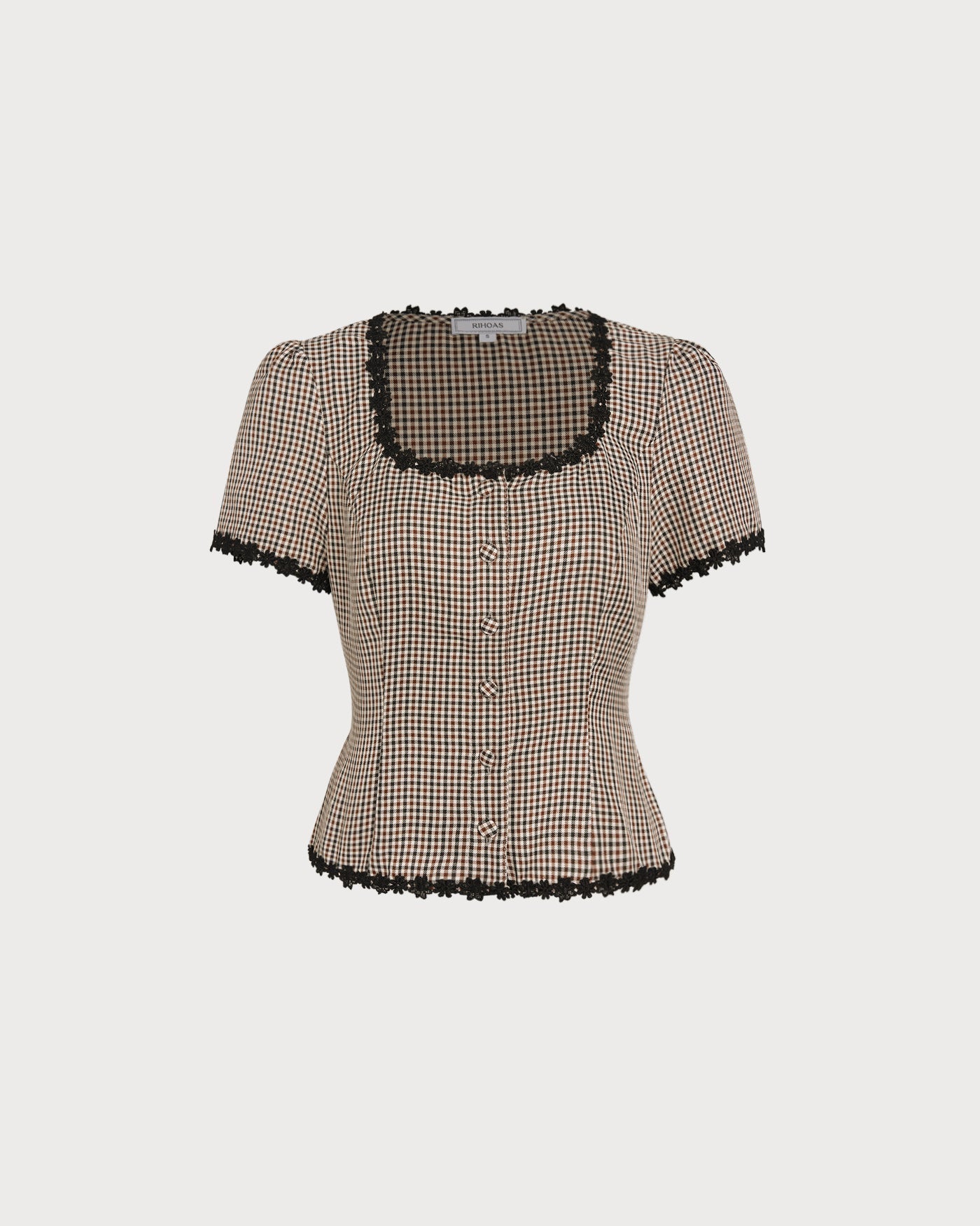 Blusa Xadrez com Decote Quadrado — Café