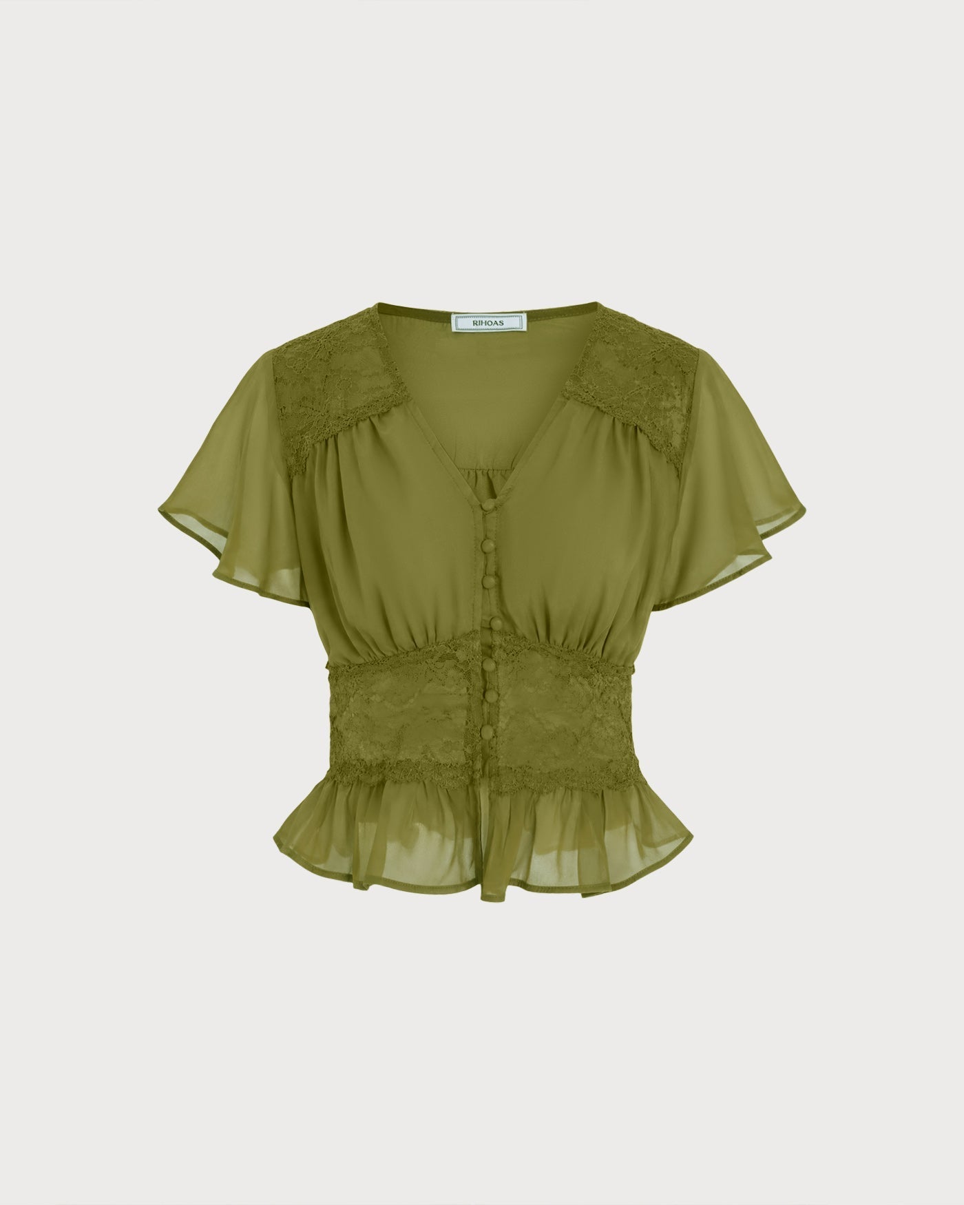 Blusa verde com decote em V e franzidos