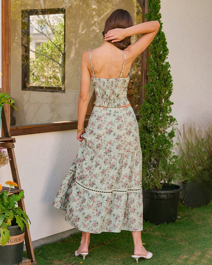 Top cami floral com decote coração — Verde