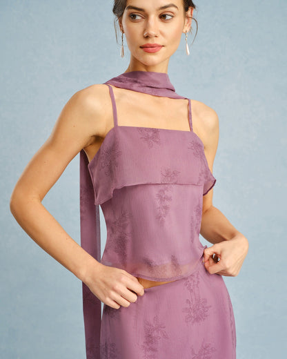 Top Cami Roxo com Decote Quadrado e Amarração