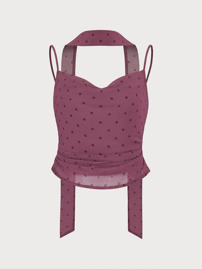 Top cami em chiffon roxo com poás