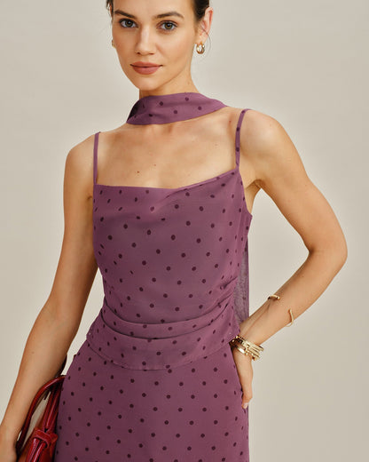 Top cami em chiffon roxo com poás
