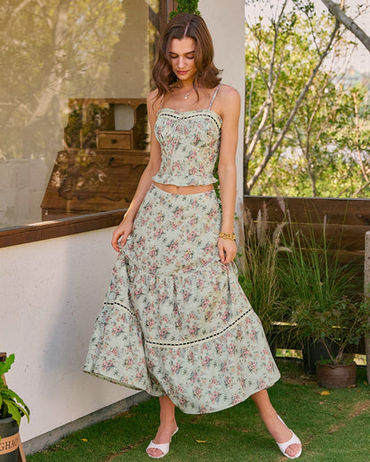 Top cami floral com decote coração — Verde