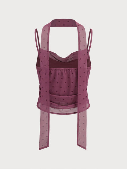 Top cami em chiffon roxo com poás