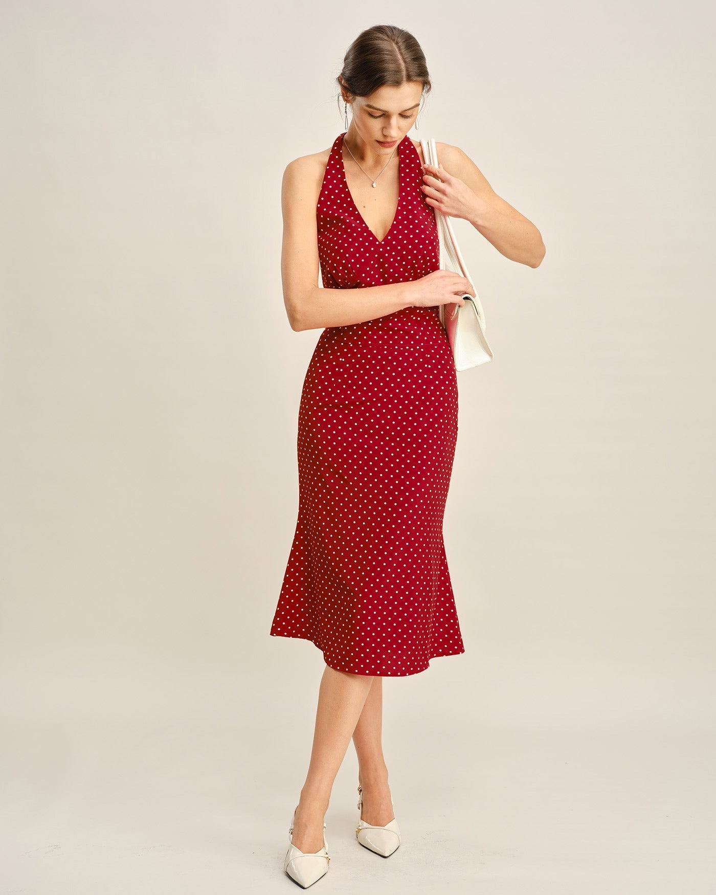 Top cami frente-única vermelho com estampa de poás