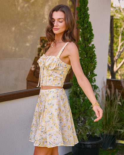 Top cami bordado com decote coração - Amarelo