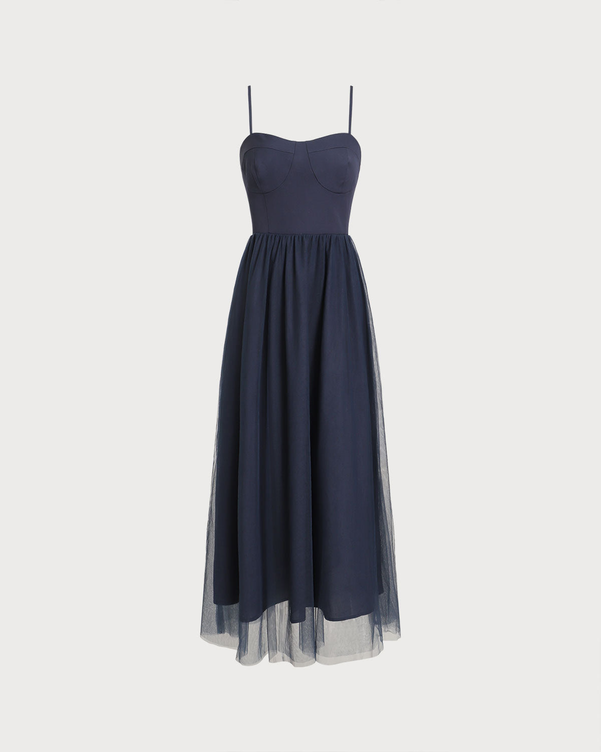 Vestido slip longo azul com franzidos e caimento fluido