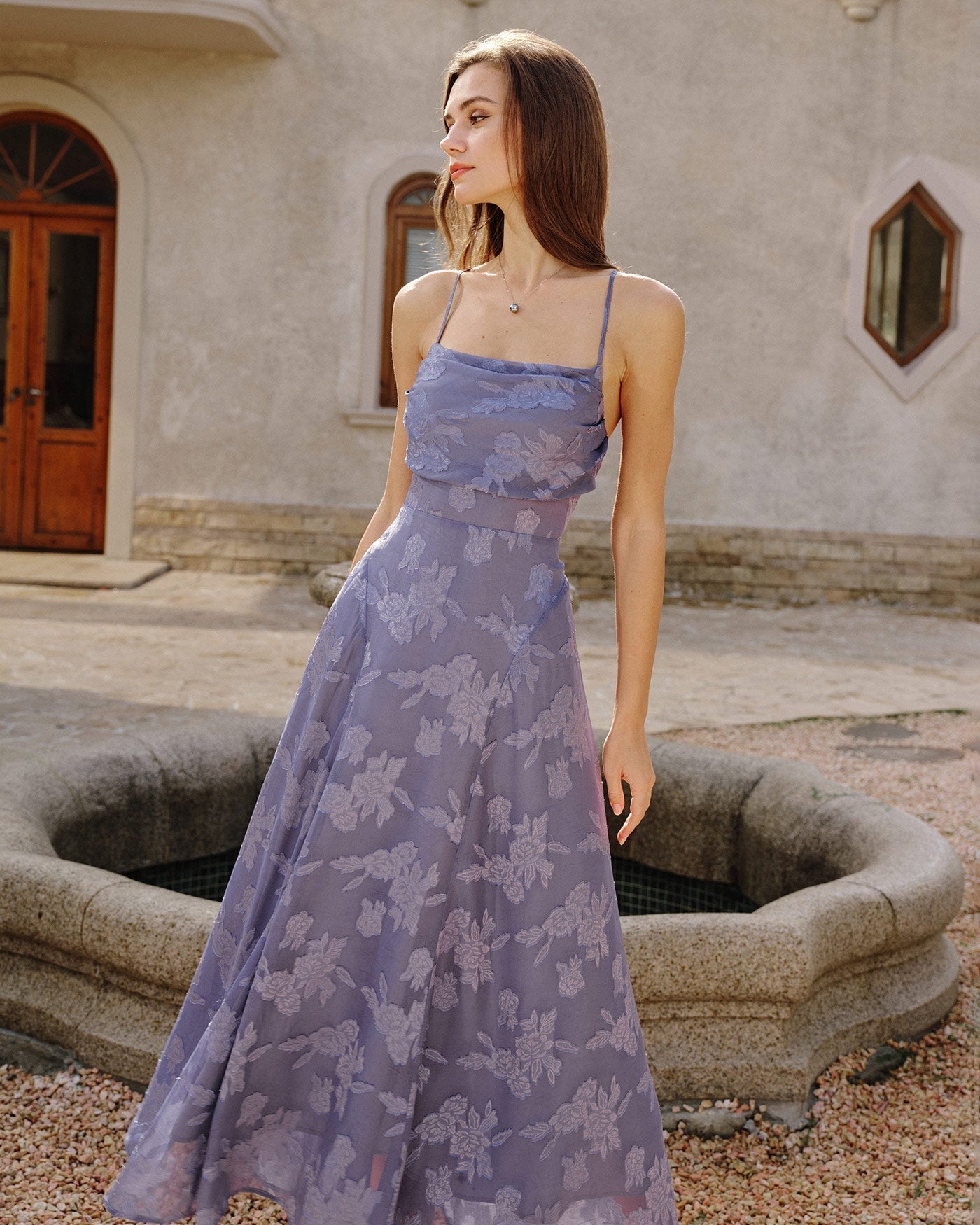 Vestido longo tipo slip em jacquard — Azul