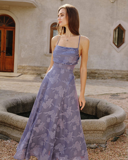Vestido longo tipo slip em jacquard — Azul