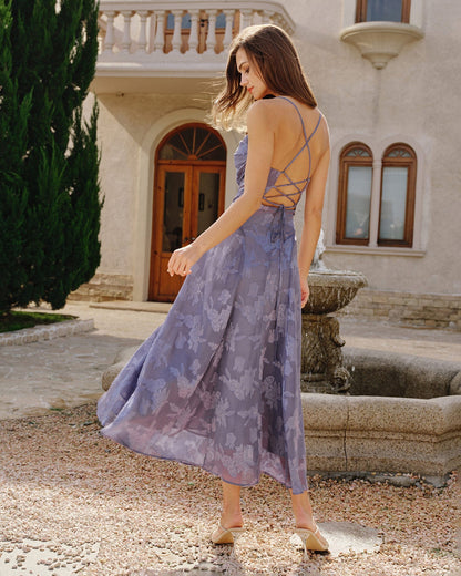 Vestido longo tipo slip em jacquard — Azul