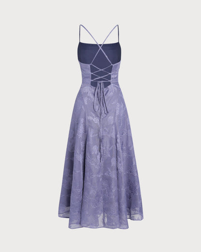 Vestido longo tipo slip em jacquard — Azul