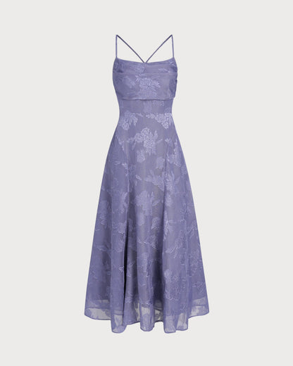 Vestido longo tipo slip em jacquard — Azul