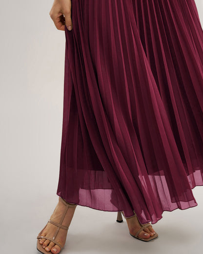 Vestido Longo Fluido com Decote Coração — Vinho