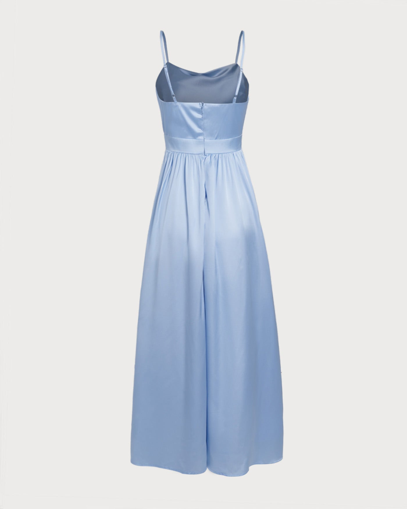 Vestido longo slip de cetim azul com franzidos