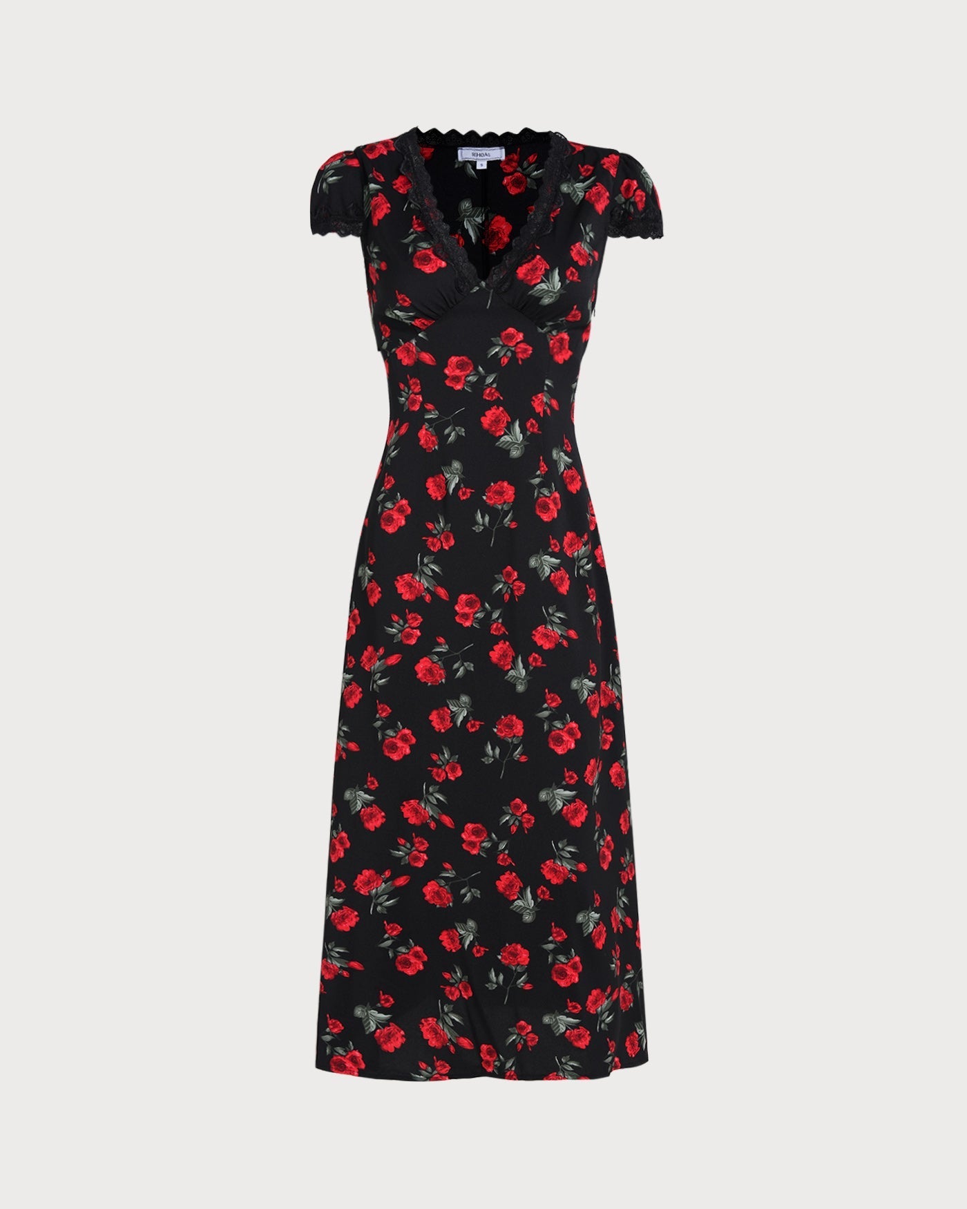 Vestido Longo Floral Preto com Decote em V